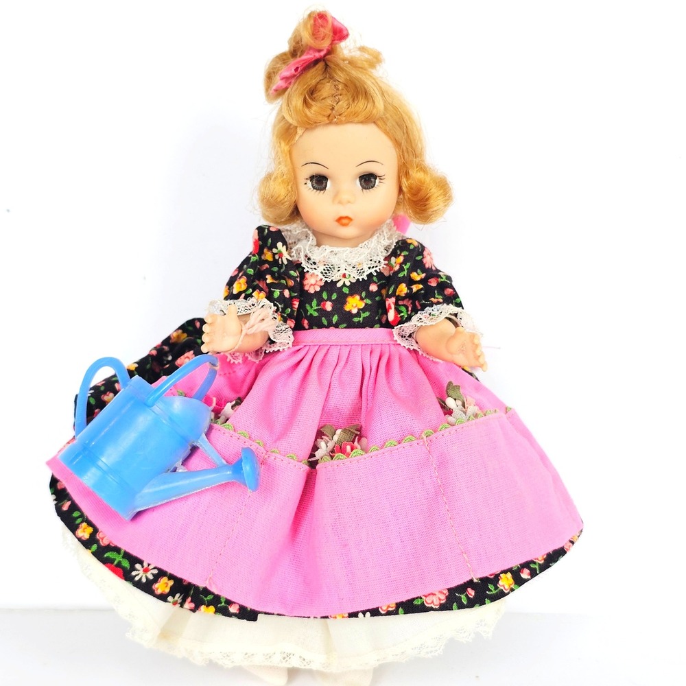 Vintage Madame Alexander Mary Mary Doll Floral Dress Watering Can Collectible